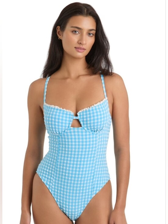 Jessica Simpson Other - Jessica Simpson Blue Gingham One-Piece Swimsuit with Molded Cups